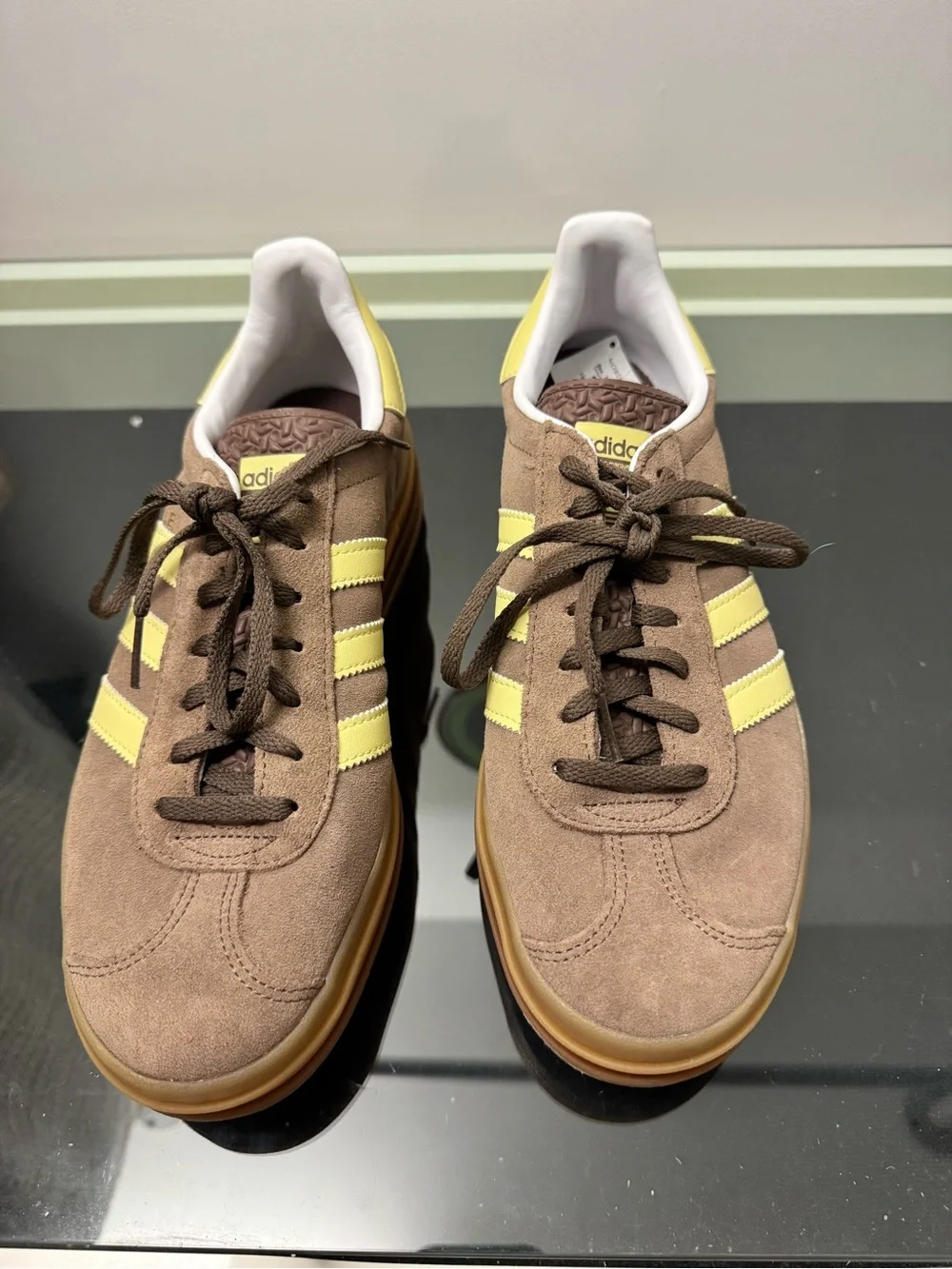 adidas Brown Suede Sneakers with Yellow Stripes